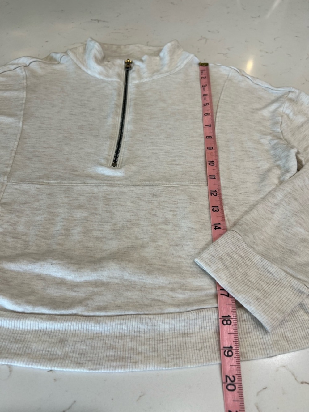 Balance Collection Julia Cropped Half Zip Pullover Heather Oatmeal French Terry - Picture 8 of 8